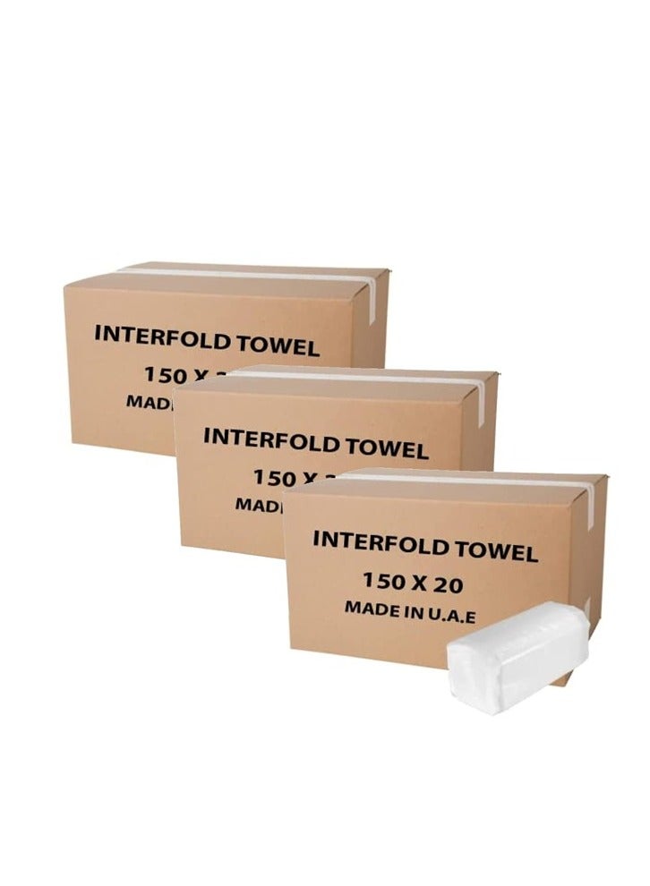 Alfalah Interfold paper hand towel 150x60 = 9000 Sheets pack of 3 - Image 1