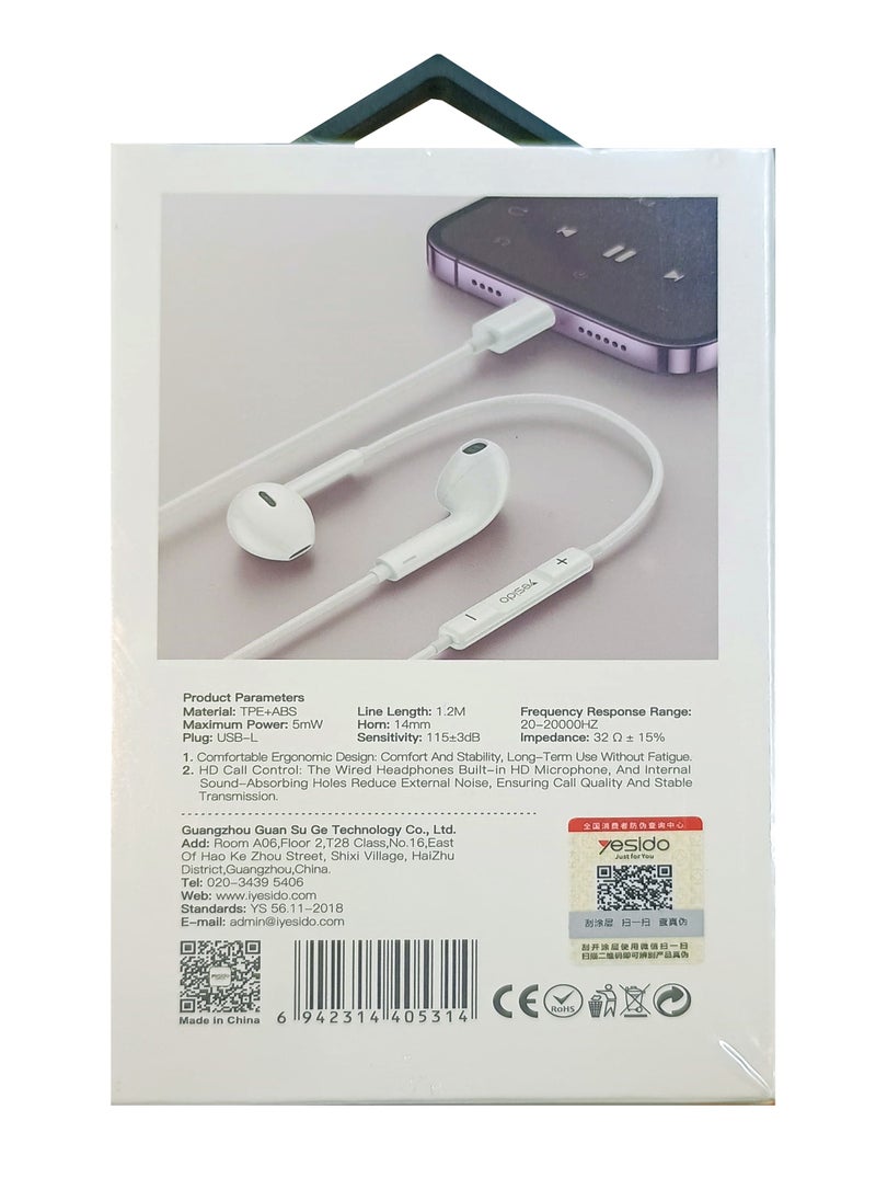 Yesido - Lightning Headset For Apple With MIC Can Support HD Calling & Music For iPhone 7/8 and 7/8 plus & iPhone x/xs/Xsmax - Image 1