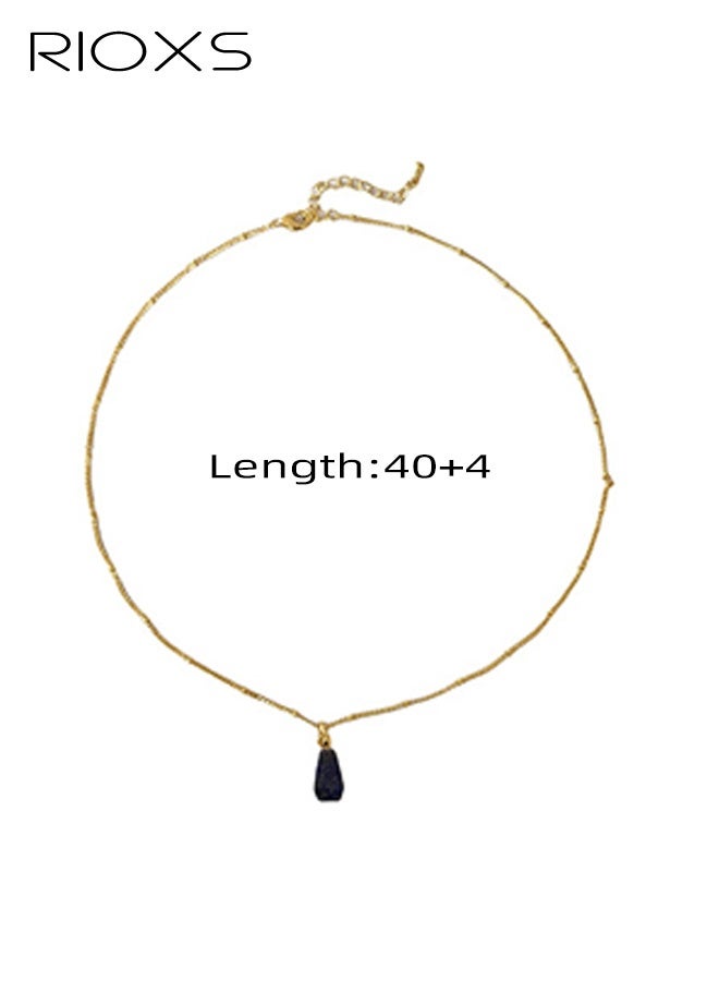 RIOXS Women's Lapis Lazuli Pendant Necklaces, Flash Gold Plated Brass Necklace Chocker for Ladies, 40+4 cm Adjustable Chain, Gemstone Jewelry Gift for Girlfriend, Sister, Mom, or Anyone You Love - Image 3