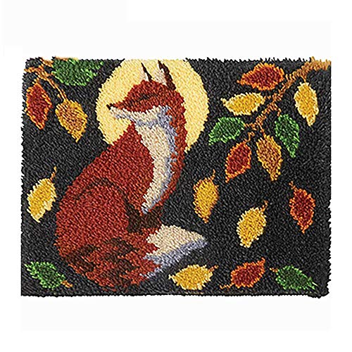 PakyKai Latch Hook Kits for Adults,Color Printed Fox DIY Hook Rug Carpet Needlework Tapestry Kits for Home Decors Festival Gift,52x38cm - Image 1