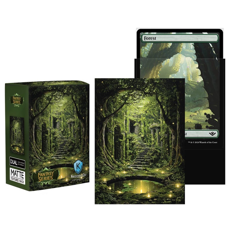 Katomula 100 Card Sleeves for MTG with 100 Inner Sleeve, Textured Back Art Sleeves, Fit Standard Size Cards - Forest - Image 2
