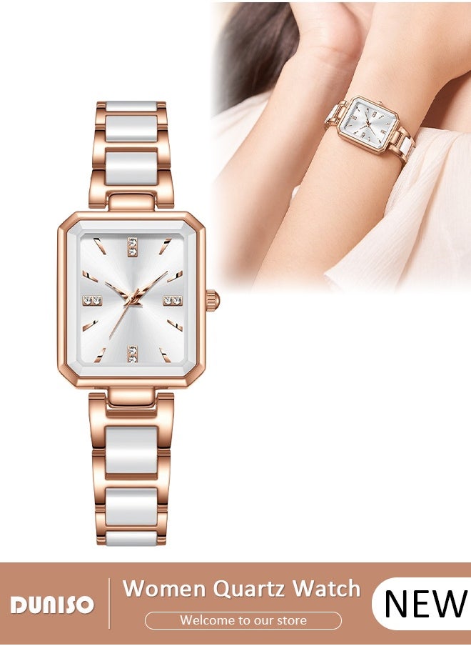 DUNISO Fashion Women's Glitter Wrist Watch Waterproof Diamond Studded with Stylish Luxry Small Square-shaped Stainless Steel Band Bracelet Watch Square Watch for Girls Ladies  - Image 1