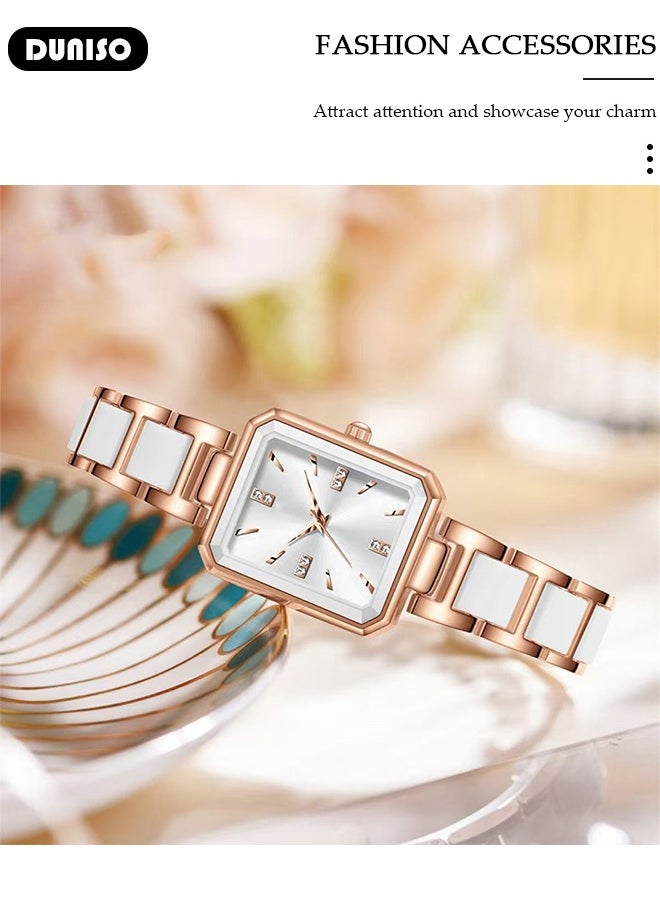 DUNISO Fashion Women's Glitter Wrist Watch Waterproof Diamond Studded with Stylish Luxry Small Square-shaped Stainless Steel Band Bracelet Watch Square Watch for Girls Ladies  - Image 3