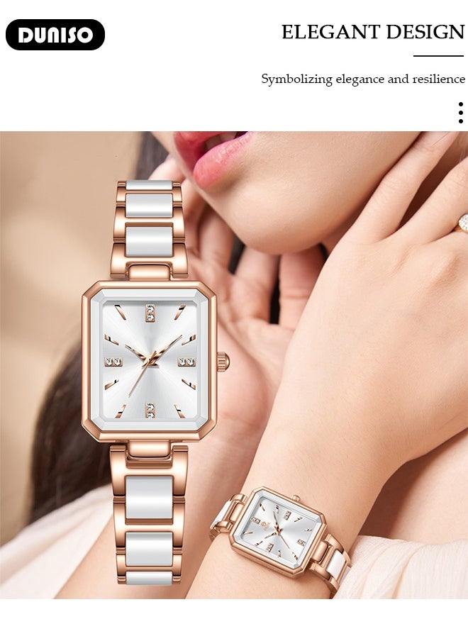DUNISO Fashion Women's Glitter Wrist Watch Waterproof Diamond Studded with Stylish Luxry Small Square-shaped Stainless Steel Band Bracelet Watch Square Watch for Girls Ladies  - Image 5