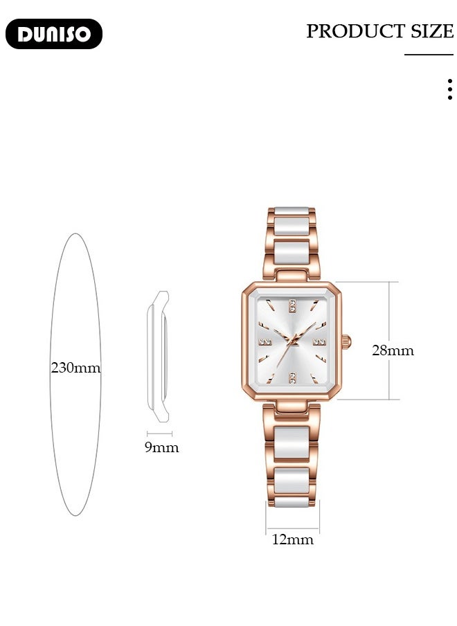 DUNISO Fashion Women's Glitter Wrist Watch Waterproof Diamond Studded with Stylish Luxry Small Square-shaped Stainless Steel Band Bracelet Watch Square Watch for Girls Ladies  - Image 2
