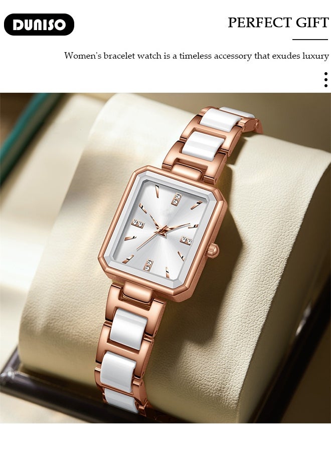 DUNISO Fashion Women's Glitter Wrist Watch Waterproof Diamond Studded with Stylish Luxry Small Square-shaped Stainless Steel Band Bracelet Watch Square Watch for Girls Ladies  - Image 4