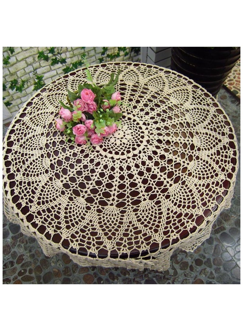 Cotton 32 inch Round Sunflower Beige Handmade Crochet Lace Tablecloth Doily, Table Sheet - Image 2