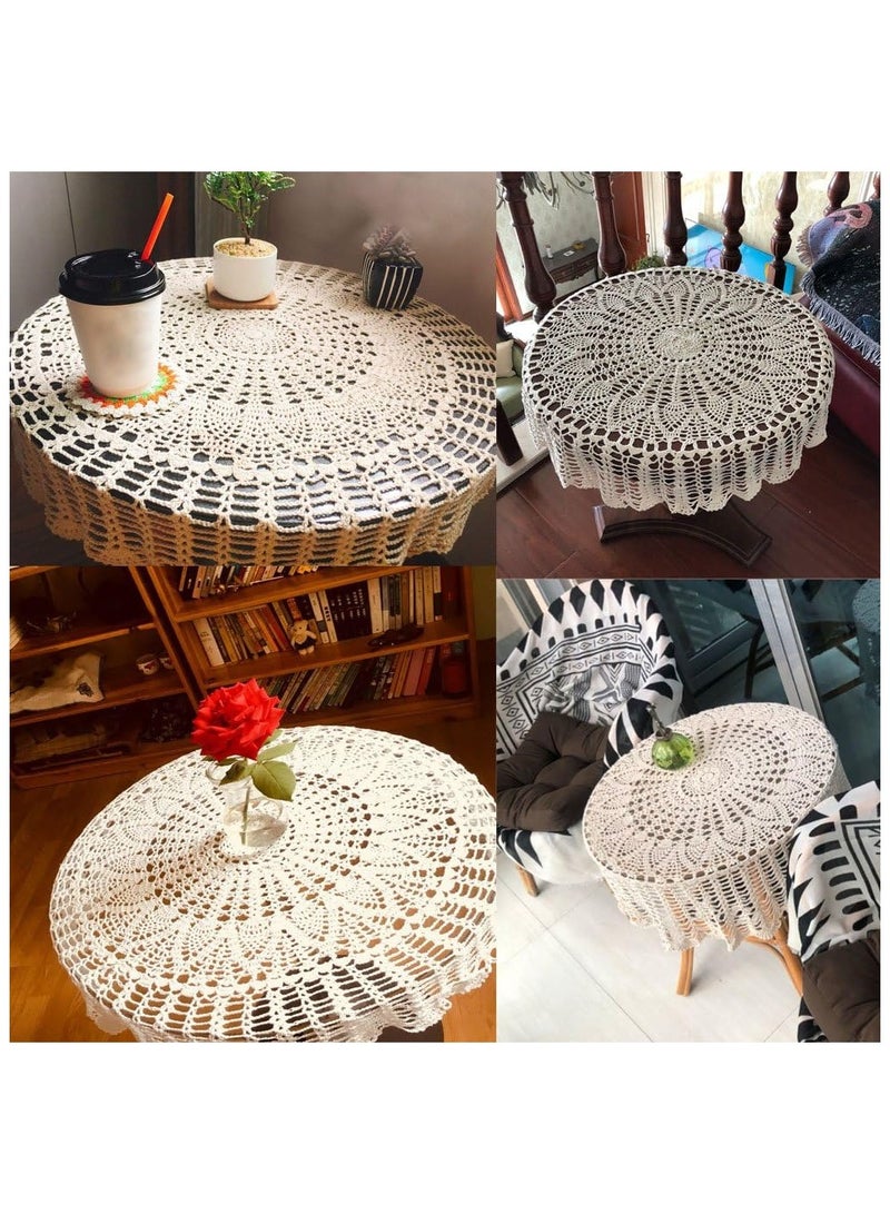 Cotton 32 inch Round Sunflower Beige Handmade Crochet Lace Tablecloth Doily, Table Sheet - Image 3