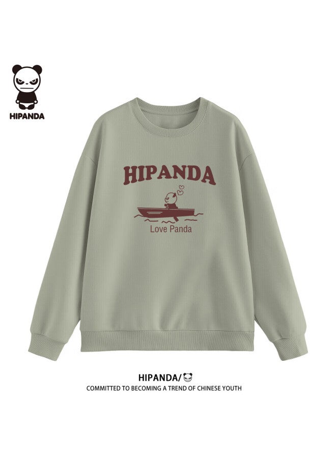Hipanda Men's Sweatshirt, Trendy Design, Cool Style, Niche Brand, Heavyweight Autumn Collection, Round Neck With Letter Print, Light Bean Green, XL - Image 1