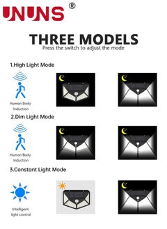 UNUNS Solar Lights Outdoor,2 Pcs LED Home Lighting Uplights,3 Modes Motion Sensor Security Garden Lights,IP65 Waterproof Porch Lights,Wireless Solar Wall Lights For Front Door/Yard/Garage/Patio/Deck  - Image 3