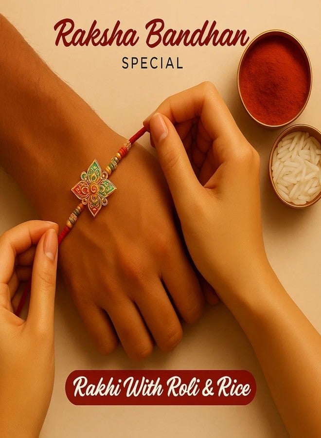 Sage Square Rakhi for Brother, Bhai with Roli Chawal | Raksha Bandhan | Designer Beads, Stones, Decorative Work | Stylish Handcrafted Rakhi Gifting for Sibling Festival Celebration (Type 4) - Image 3
