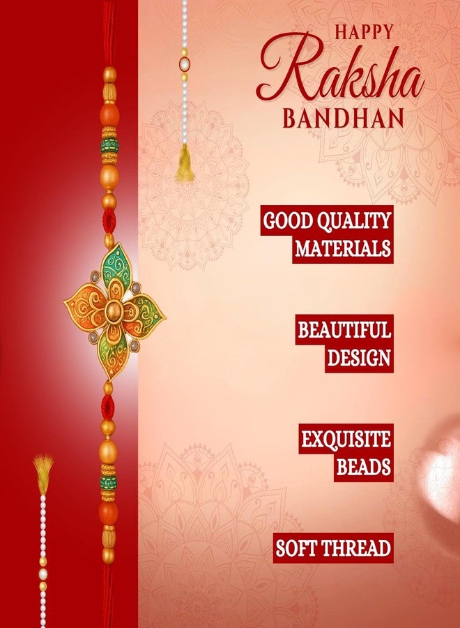 Sage Square Rakhi for Brother, Bhai with Roli Chawal | Raksha Bandhan | Designer Beads, Stones, Decorative Work | Stylish Handcrafted Rakhi Gifting for Sibling Festival Celebration (Type 4) - Image 4