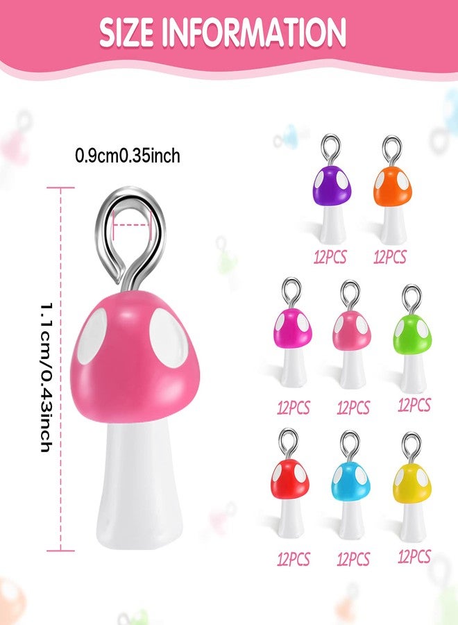 Jadive 96 Pieces Mushroom Charms Pendant Colorful Mushroom Resin Charms for Jewelry Making DIY Cute Pendant Ornament for Bracelet Necklace Earrings DIY Craft, 8 Colors - Image 2