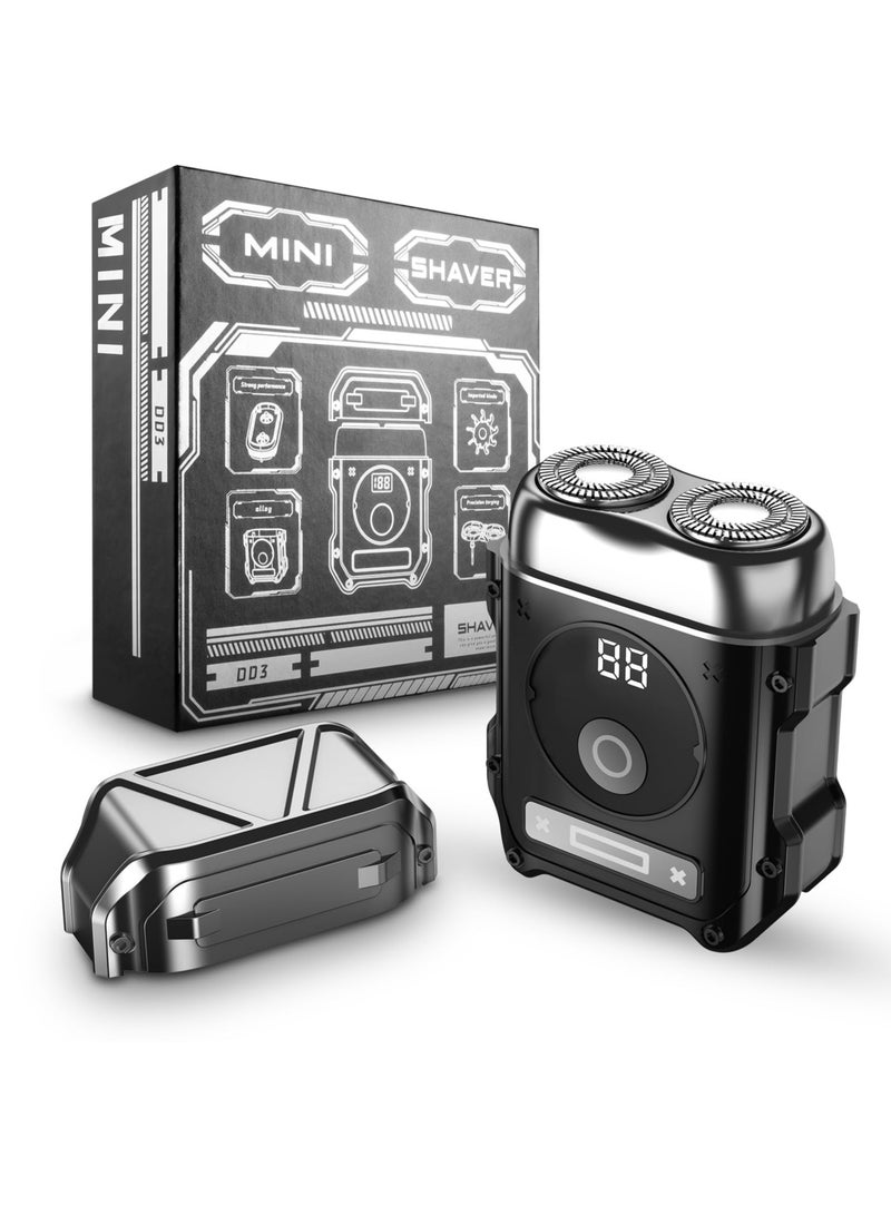 Zikra Electric Razor for Men, All Metal Body, Magnetic Shaving Head, Powerful Motors, Sharp Blades, Full Body Washing, Type-C Quick Charging, LED Display, Mini Cordless Rotary Shaver, Easy to Travel, Black - Image 1