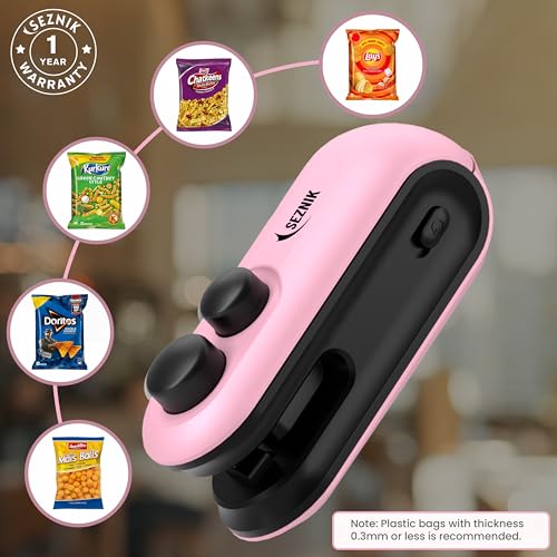 Seznik Portable Mini Sealing Machine, Handheld Packet Sealer for Food, Snacks, Chips, Fresh Storage, Plastic Bags Sealing Machine, 1 YEAR Warranty (Pink) - Image 5
