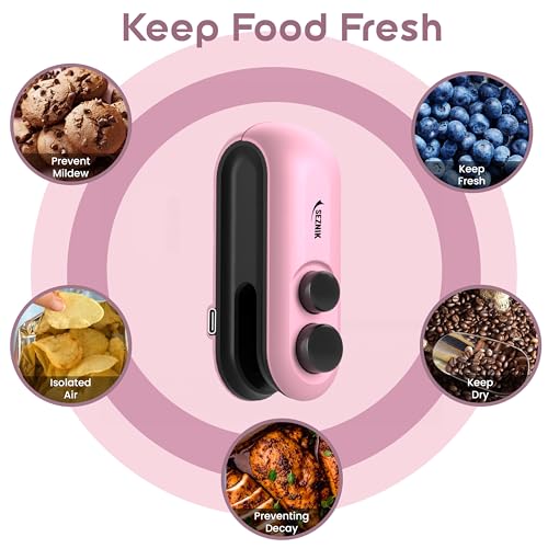 Seznik Portable Mini Sealing Machine, Handheld Packet Sealer for Food, Snacks, Chips, Fresh Storage, Plastic Bags Sealing Machine, 1 YEAR Warranty (Pink) - Image 2