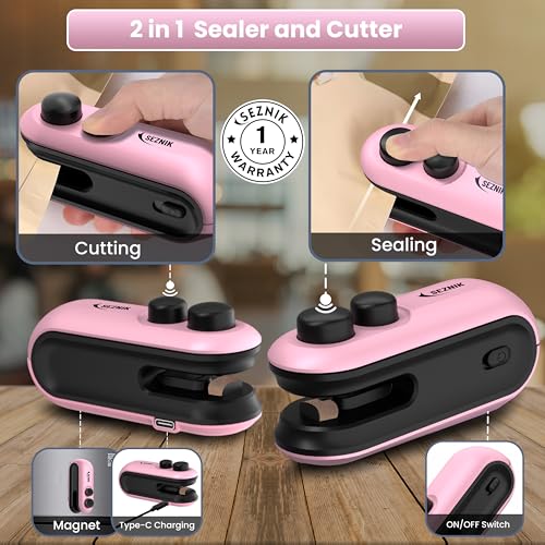 Seznik Portable Mini Sealing Machine, Handheld Packet Sealer for Food, Snacks, Chips, Fresh Storage, Plastic Bags Sealing Machine, 1 YEAR Warranty (Pink) - Image 4