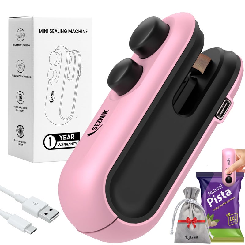 Seznik Portable Mini Sealing Machine, Handheld Packet Sealer for Food, Snacks, Chips, Fresh Storage, Plastic Bags Sealing Machine, 1 YEAR Warranty (Pink) - Image 3