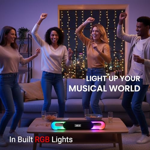 AKAI SB-24 Bluetooth Soundbar 24W RMS | Dual 2.25 Inch Drivers | RGB LED Lights | Bluetooth V5.3 | TWS, USB, Aux, TF Card Support | 2400 mAh Battery | Type-C Charging | Up to 5 Hours Playtime - Image 5