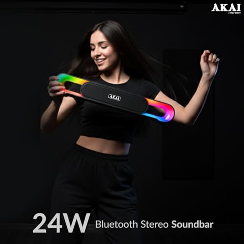 AKAI SB-24 Bluetooth Soundbar 24W RMS | Dual 2.25 Inch Drivers | RGB LED Lights | Bluetooth V5.3 | TWS, USB, Aux, TF Card Support | 2400 mAh Battery | Type-C Charging | Up to 5 Hours Playtime - Image 2