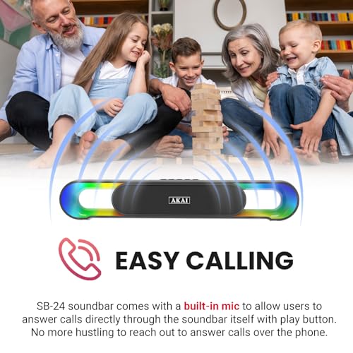 AKAI SB-24 Bluetooth Soundbar 24W RMS | Dual 2.25 Inch Drivers | RGB LED Lights | Bluetooth V5.3 | TWS, USB, Aux, TF Card Support | 2400 mAh Battery | Type-C Charging | Up to 5 Hours Playtime - Image 4