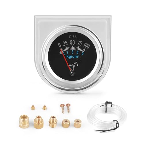 Dyno Racing 252mm Mechanical Oil Pressure Gauge Kit0100 PSI07kgcm Universal Fit with M81 ThreadsChromeBlack - Image 1