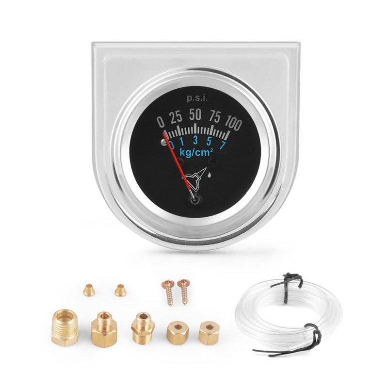 Dyno Racing 252mm Mechanical Oil Pressure Gauge Kit0100 PSI07kgcm Universal Fit with M81 ThreadsChromeBlack - Image 3