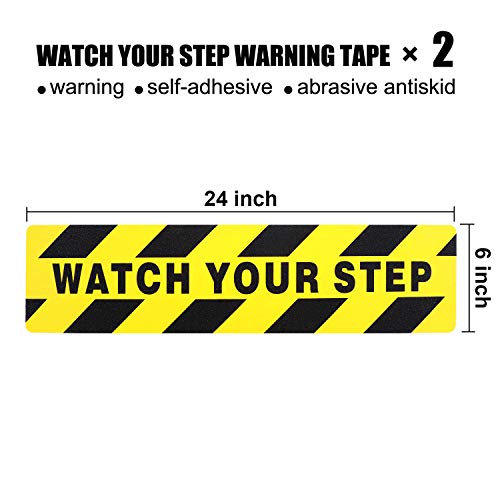Boao 2 Pieces Watch Your Step Stickers Sign 6 x 24 Inch Caution Watch Your Step Floor Decals Warning Sticker Adhesive Tape Anti Slip Abrasive Tape for Workplace Safety Wet Floor Caution - Image 3