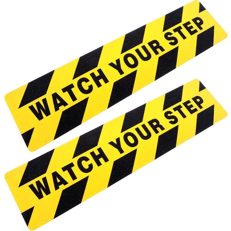Boao 2 Pieces Watch Your Step Stickers Sign 6 x 24 Inch Caution Watch Your Step Floor Decals Warning Sticker Adhesive Tape Anti Slip Abrasive Tape for Workplace Safety Wet Floor Caution - Image 2