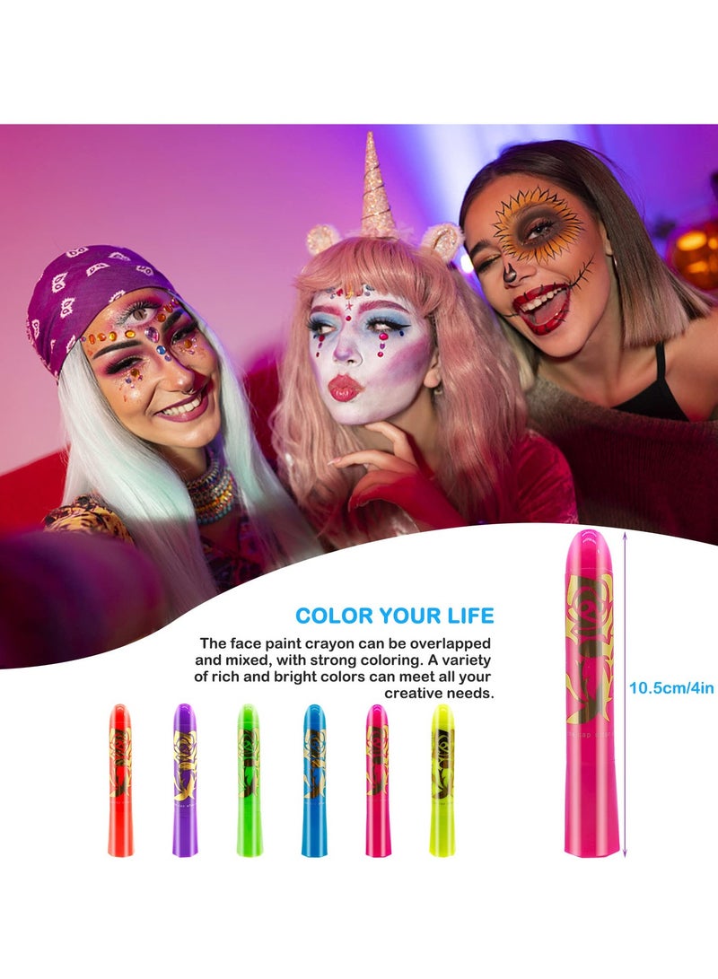 Face Paint Crayons Glow, Glow in The Dark UV Face Paint Crayons, The Dark Body Painting Kit Under Black Light Makeup Non-Toxic for Party Supplies (6 Color) - Image 3