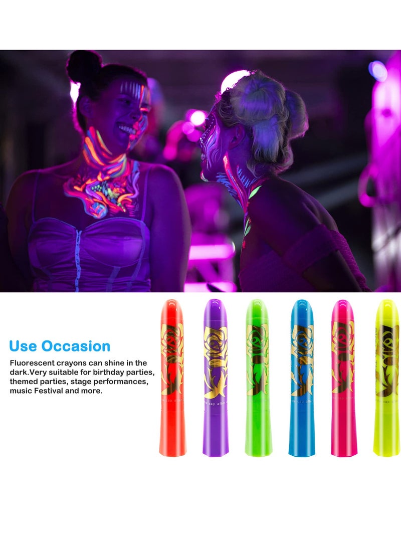 Face Paint Crayons Glow, Glow in The Dark UV Face Paint Crayons, The Dark Body Painting Kit Under Black Light Makeup Non-Toxic for Party Supplies (6 Color) - Image 5