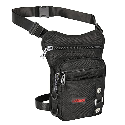 Larswon Thigh Pack, Larswon Leg Bag Thigh Pouch Bag Tactical Waist Bag Motorcycle Bag Waterproof Black - Image 1
