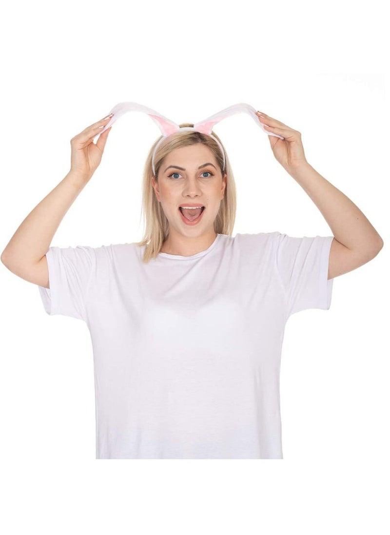SYOSI - Bunny Ears Headband Plush Rabbit Ears Headwear Bunny Girl Bunny Ear Headband, for Cosplay Party Favor White and Pink Bunny Costume Accessories for Kids and Adults - Image 1