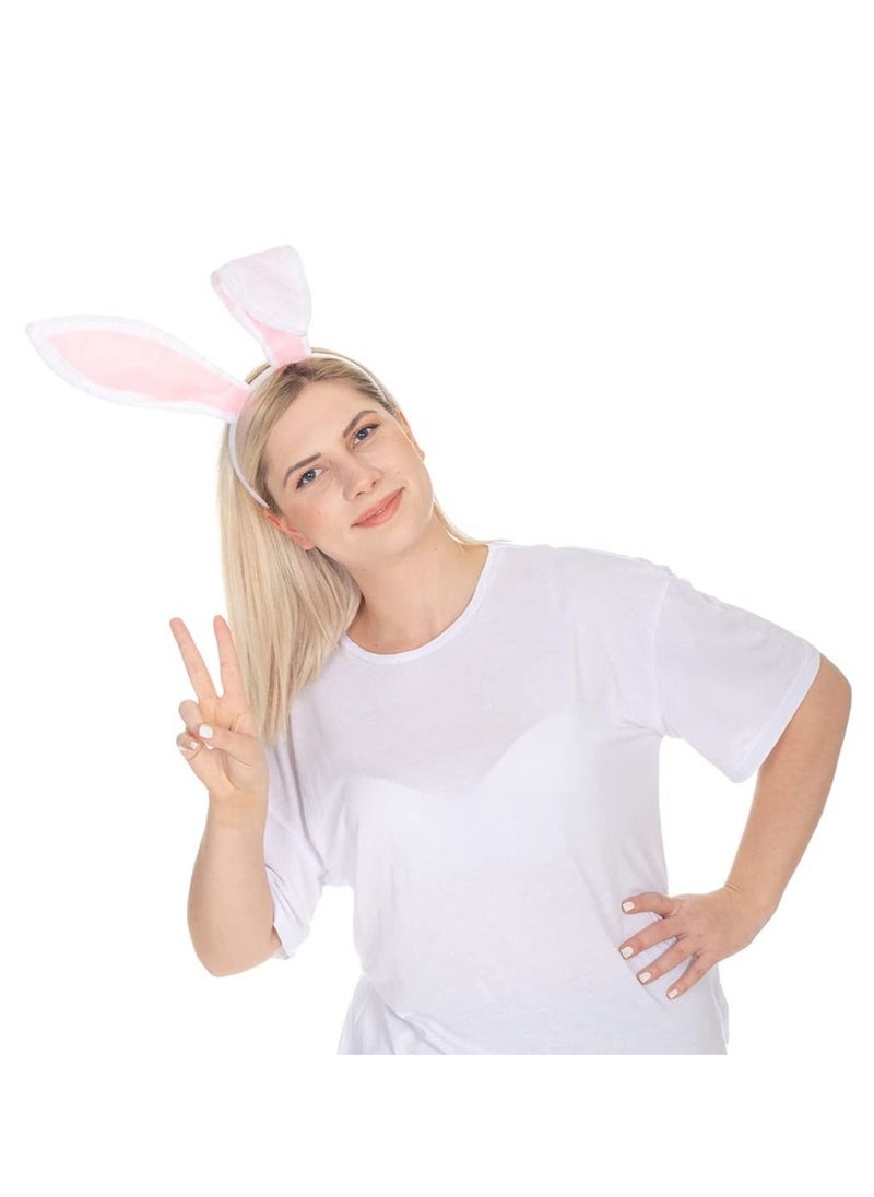 SYOSI - Bunny Ears Headband Plush Rabbit Ears Headwear Bunny Girl Bunny Ear Headband, for Cosplay Party Favor White and Pink Bunny Costume Accessories for Kids and Adults - Image 1