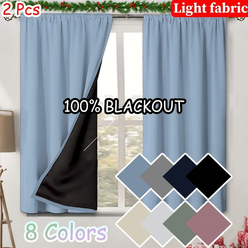 Pack Of 2 Gray Blue Blackout Kitchen Curtains 70 X 120cm Top Rod Pocket UV Protection Privacy Coated Lightweight All Season Use For Bedroom Living Room Office - Image 1