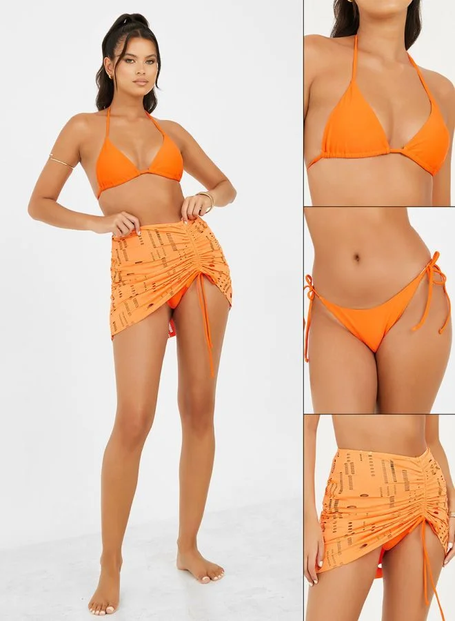 Styli Pack of 3 - Solid Triangle Top Bikini and Ruched Skirt Set