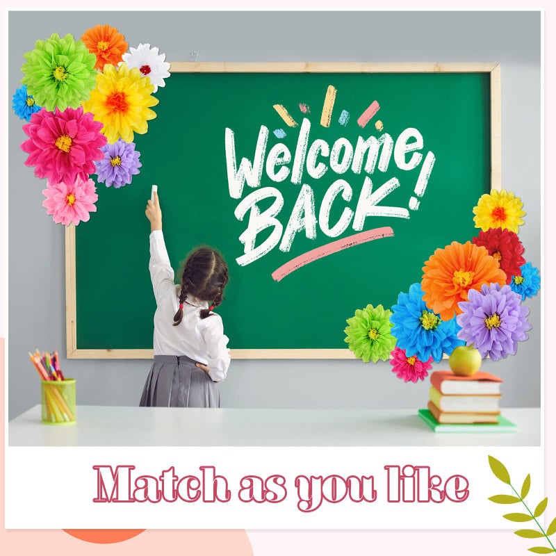 Geyee 27 Pcs Mexican Paper Flowers Fiesta Tissue Paper Flowers Colorful Crepe Flower Mexican Fiesta Party Decorations for Floral Backdrop Carnival Wedding Birthday Party Craft Wall Decor (8" 10" 12") - Image 5