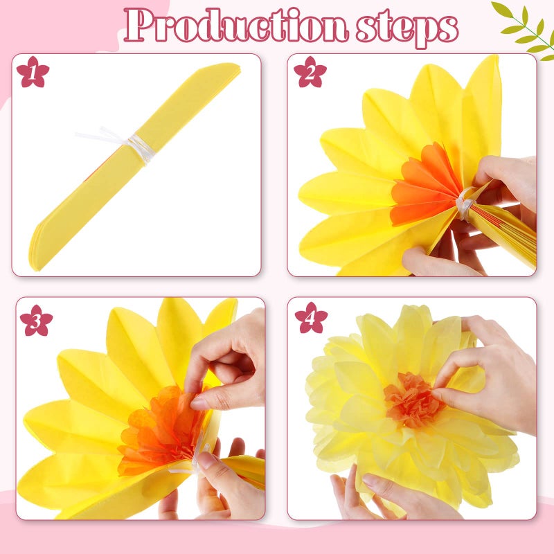 Geyee 27 Pcs Mexican Paper Flowers Fiesta Tissue Paper Flowers Colorful Crepe Flower Mexican Fiesta Party Decorations for Floral Backdrop Carnival Wedding Birthday Party Craft Wall Decor (8" 10" 12") - Image 4