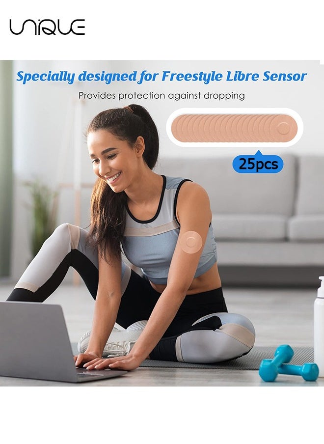 Freestyle Adhesive Patch, 25 PCS Good for Libre– Enlite – Guardian –Pre-Cut Back Paper Waterproof Libre2/3 Sensor Covers（Tan）
