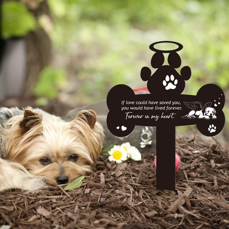 Rngmsi Pet Grave Markers Dog - Pets Memorial Stone Decorations Cemetery Headstones Decor Graveyard Remembrance Graveside Metal Stake Sign for Outdoors Yard - Image 4