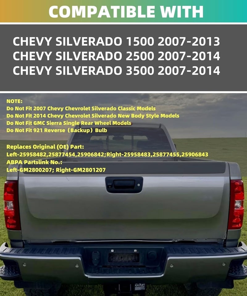 WEISIGAO Tail Lights for 2007-2014 Chevy Silverado & GMC Sierra - Dark Red with Bulbs - Image 2