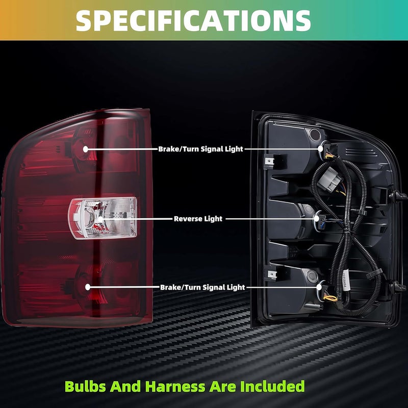 WEISIGAO Tail Lights for 2007-2014 Chevy Silverado & GMC Sierra - Dark Red with Bulbs - Image 3