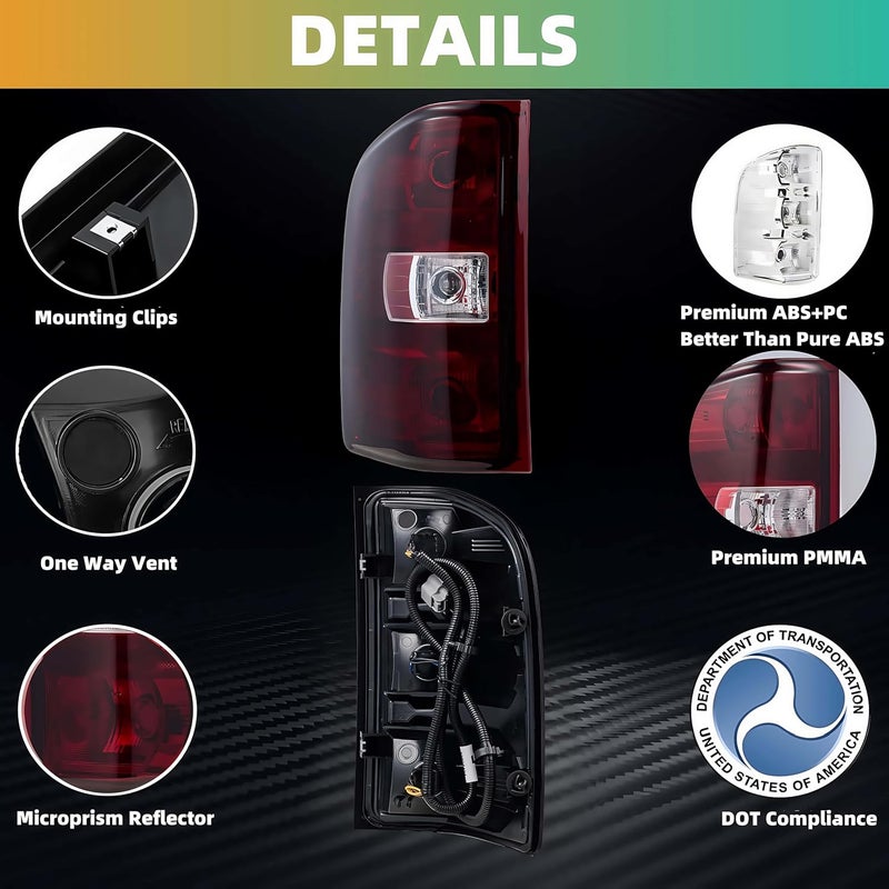 WEISIGAO Tail Lights for 2007-2014 Chevy Silverado & GMC Sierra - Dark Red with Bulbs - Image 4