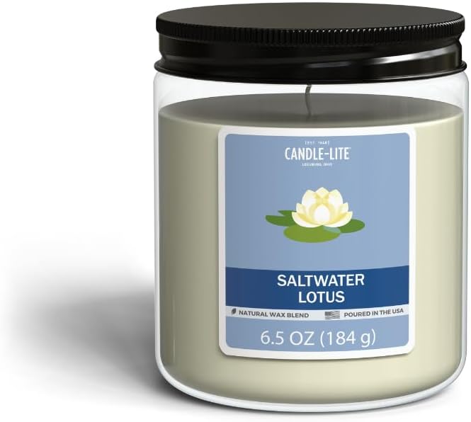CANDLE-LITE Saltwater Lotus Scented Jar Candle - 6.5oz Natural Wax Blend - Image 1