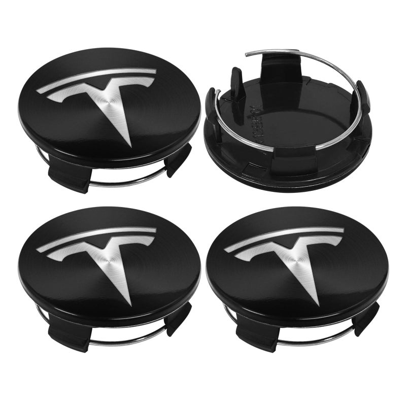Knomix 4 Pack Exterior Decoration Wheel Center Cover for Tesla Model 3 Model Y,56mm Hubcaps Wheel Rim Cover Tesla Center Caps Hubcaps+20 Black Lug Nut Covers (Glossy Black Backgroud+Silver Emblem) - Image 2