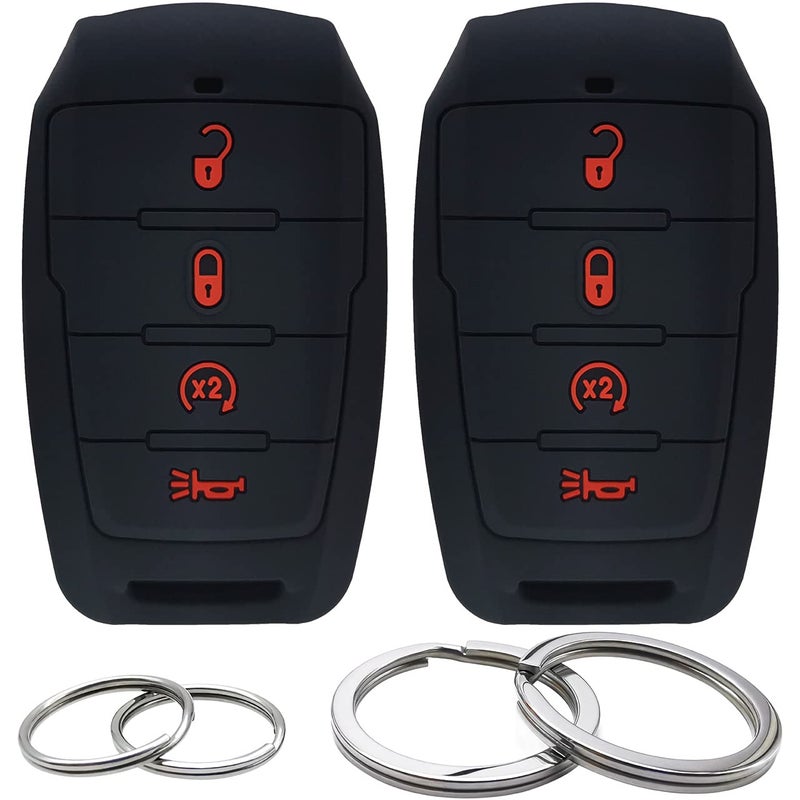 GFDesign 2 Pcs Silicone Key Fob Cover Remote Case Keyless Protector Compatible with 2021 2020 2019 Ram 1500 Black 4 Buttons