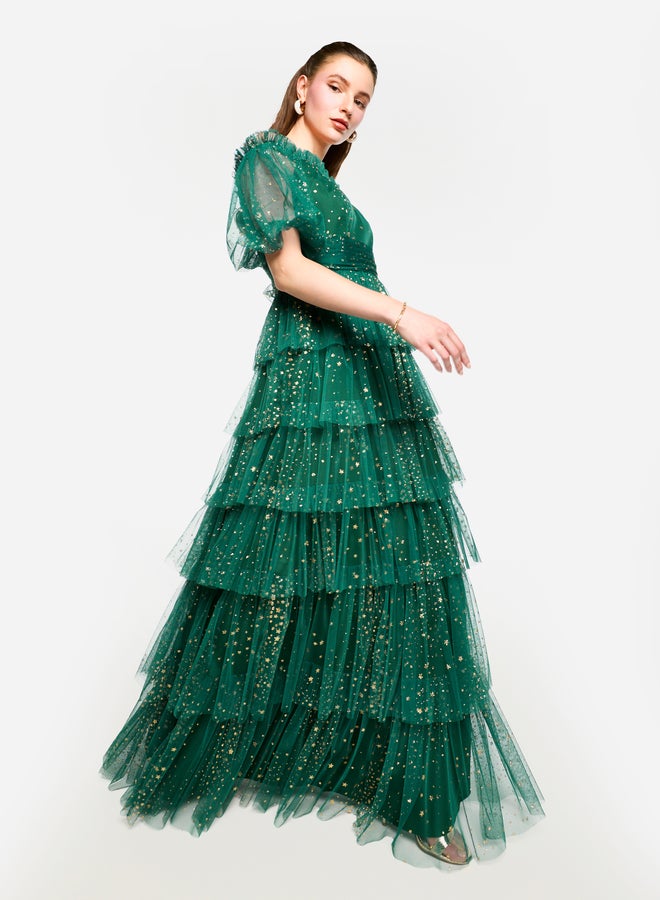 House of Moda Ruffle Detail Off Shoulder Tulle Maxi Dress - Image 4