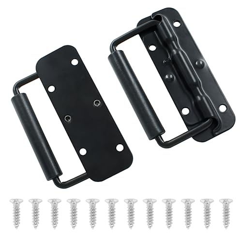LifCratms 2Pcs Black Spring Loaded Case Handles, 304 Stainless Steel Surface Mount Chest Handle with Rubber Grip, Heavy Duty Cabinet Pulls Hardware for Toolbox Chest Case (122mm / 4.82") - Image 5