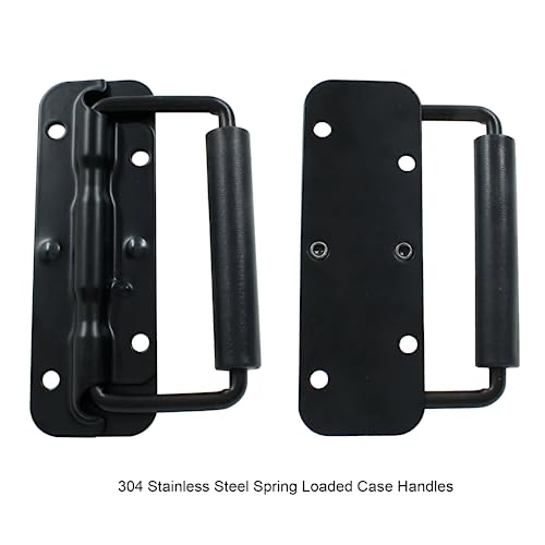 LifCratms 2Pcs Black Spring Loaded Case Handles, 304 Stainless Steel Surface Mount Chest Handle with Rubber Grip, Heavy Duty Cabinet Pulls Hardware for Toolbox Chest Case (122mm / 4.82") - Image 3