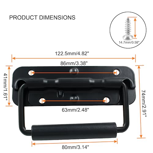 LifCratms 2Pcs Black Spring Loaded Case Handles, 304 Stainless Steel Surface Mount Chest Handle with Rubber Grip, Heavy Duty Cabinet Pulls Hardware for Toolbox Chest Case (122mm / 4.82") - Image 2